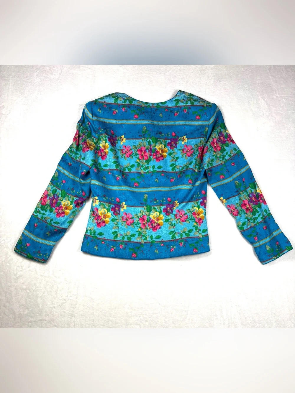 Adrianna Papell 100% Silk Bright Turquoise Floral Cropped Jacket & Skirt Set